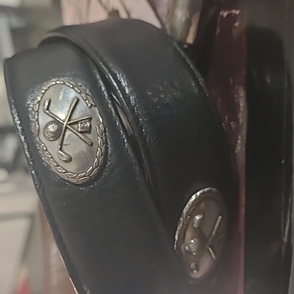ONYX BY BRIGHTON LEATHER BELT WITH SILVER GOLF MOTIFS - Picture 2 of 10